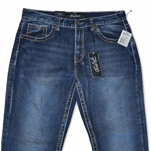 True Luck Straight Leg Jeans Dark Wash Denim Men's Size 34x30 Thick Stitch BKE - Picture 4 of 8
